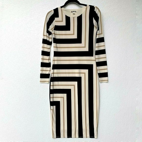 Cato Women Size XS Dress Cream Geometric Longsleev - Picture 2 of 8